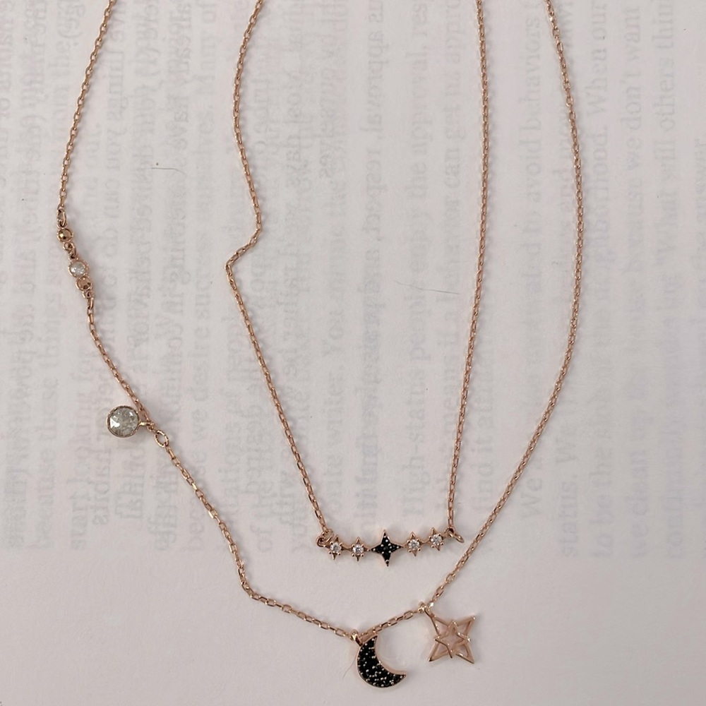 Swarovski Symbolica Necklace set (2) Rose gold toned plated Moon and Star
